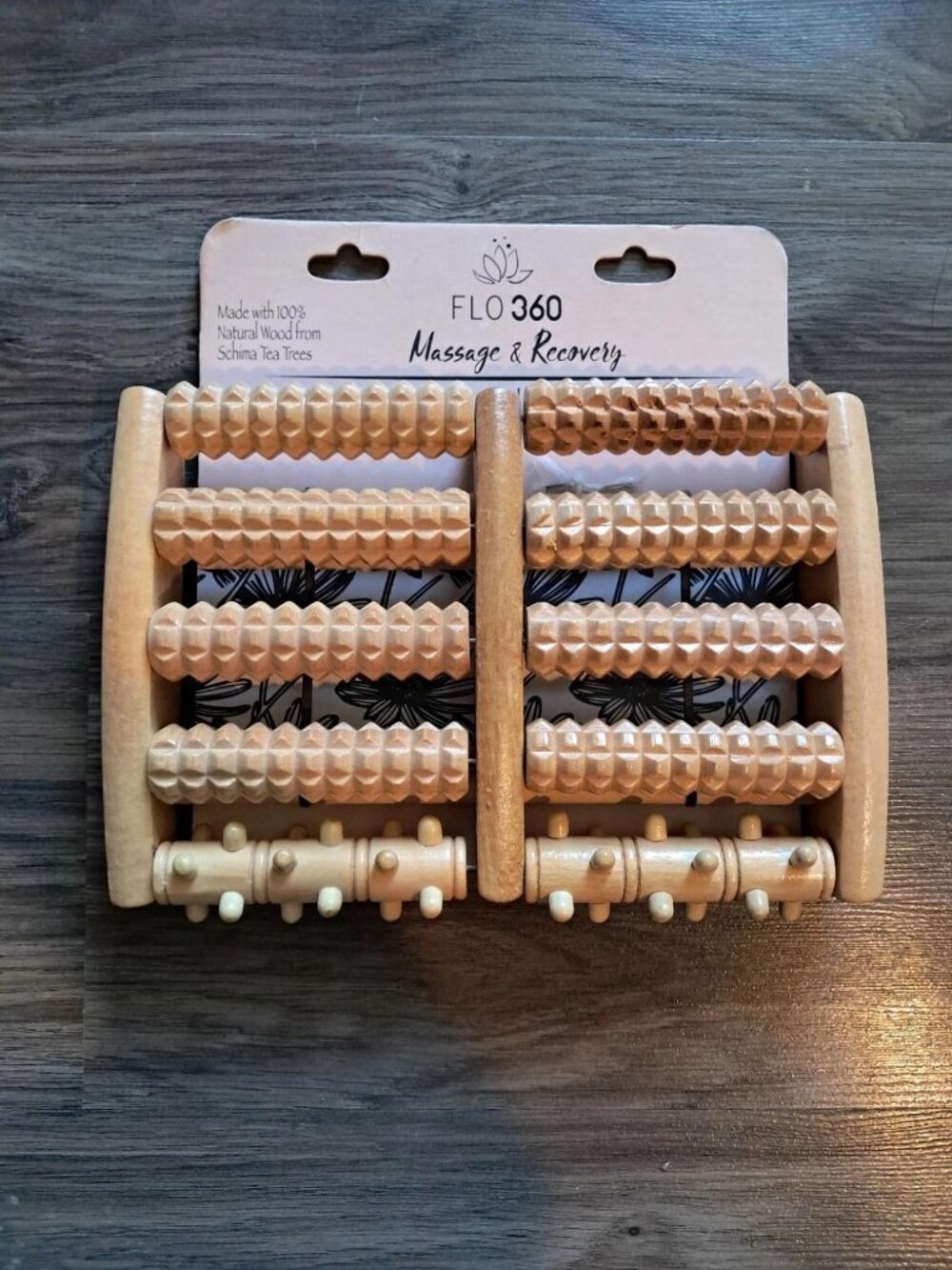 Flo360 Massage And Recovery Dual Foot/ Back Roller Massager Tea Tree Wood - New